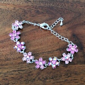 pink crystal cherry blossom flower chain link bracelet